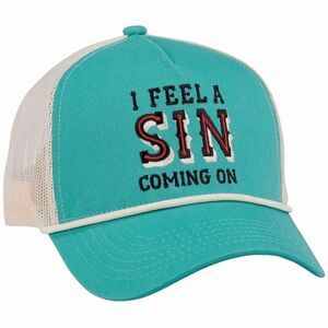 Primitives By Kathy Teal Blue Trucker Hat "I Feel A Sin Coming On" Unisex